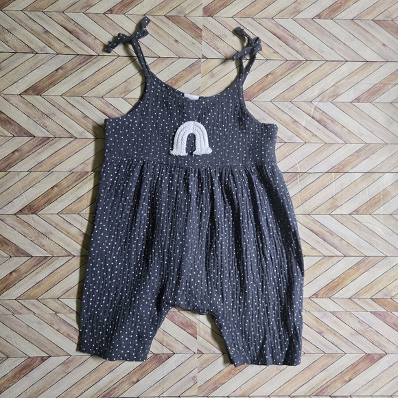 None Other - Polka Dot Bubble Rainbow Blue Jumper Baby Girl Bow Sleeve Kids One Piece 3-6M
